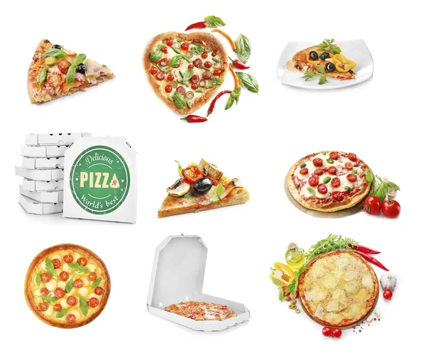 Collage aus verschiedenen Pizzen — Stockfoto