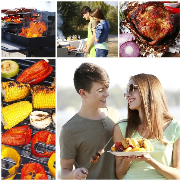 Collage Young People Picnic — Stock Photo, Image