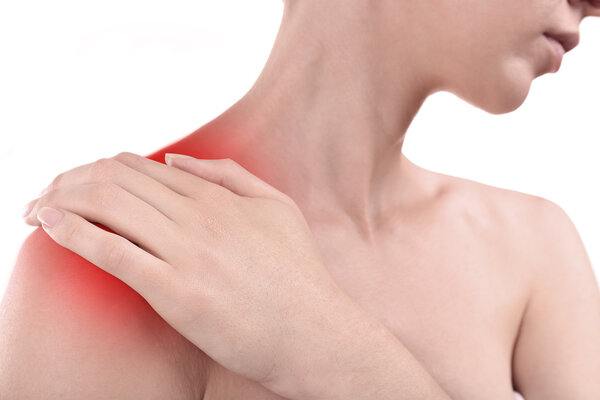 Young woman with shoulder pain 