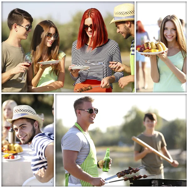 Collage Unga Människor Picknick — Stockfoto
