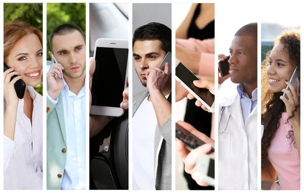 People with smapt phones, mobile technology concept