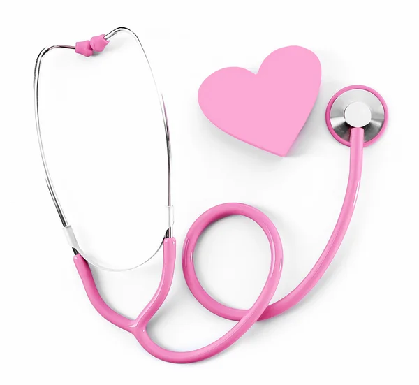 Růžový stetoskop se srdcem, samostatný — Stock fotografie