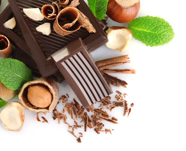 Chocolate with mint and hazelnuts — Stock Photo, Image