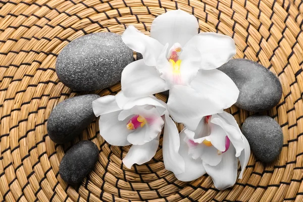 Piedras de spa y orquídea blanca — Foto de Stock