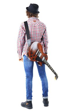 Young man with electric guitar clipart
