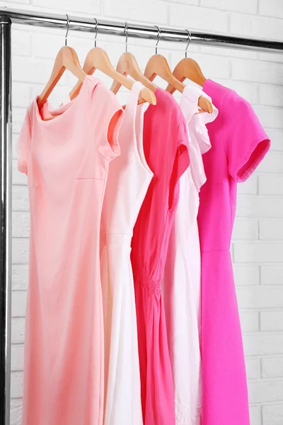 Collection of female clothes hanging — Stock Photo, Image