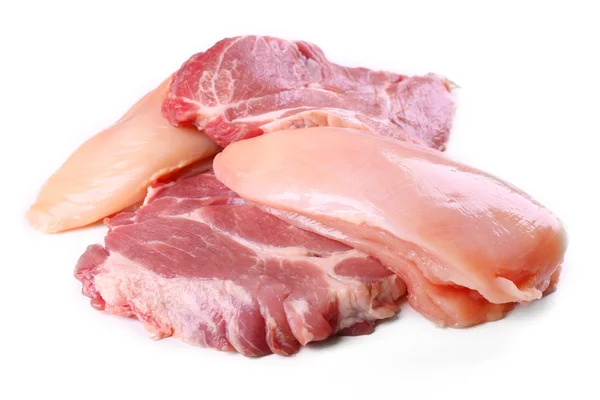Stukken varkensvlees en kip vlees — Stockfoto