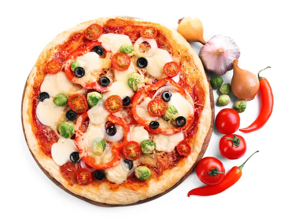 Delicious pizza with cheese and vegetables — Stock Photo, Image