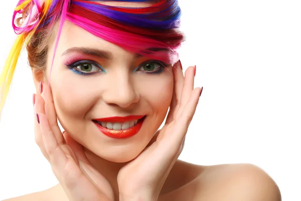 Красива дівчина з барвистим макіяжем — стокове фото