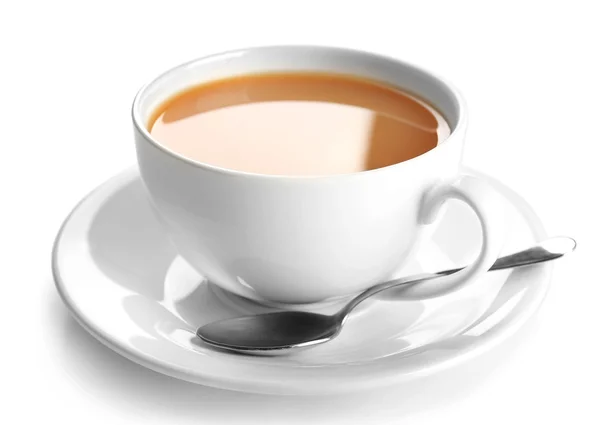 Porselen fincan izole sütlü çay — Stok fotoğraf
