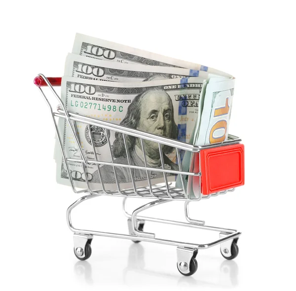 Shopping cart with dollars inside — Stock Photo, Image