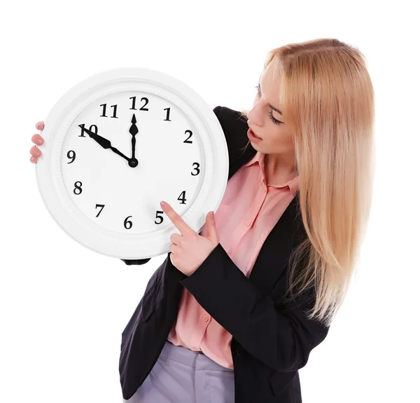 Schönes junges Mädchen mit Uhr — Stockfoto