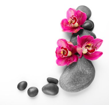 Spa taşlar ve kırmızı orkide 