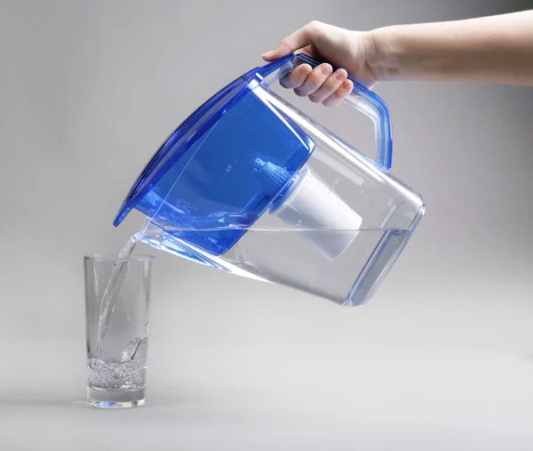 hand pouring filtered water in the glass