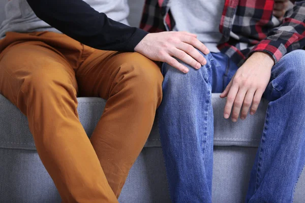 Two homosexuals sitting on sofa — Stock Photo, Image