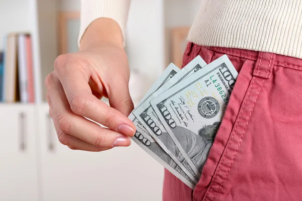 Money in the pink pocket — Stock Photo, Image