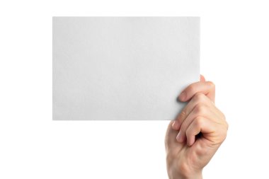 Erkek el temiz kağıt yaprağının tutarak