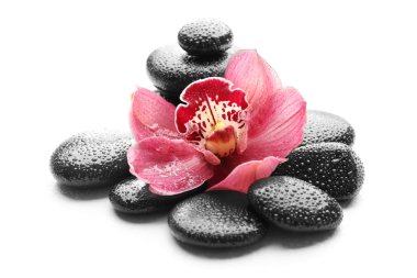 Spa taşlar ve güzel pembe orkide 