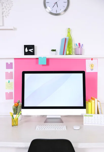 Stylish workplace with computer — Stock Photo, Image