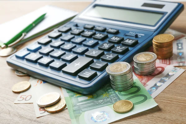 Concepto de dinero. Calculadora negra — Foto de Stock