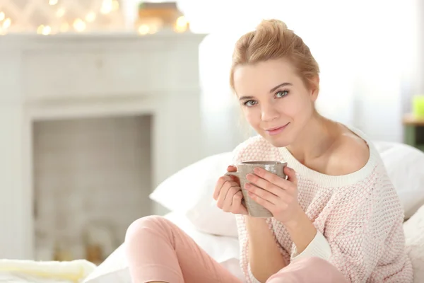 Young blonde girl enjoying her cup — Stock Photo, Image