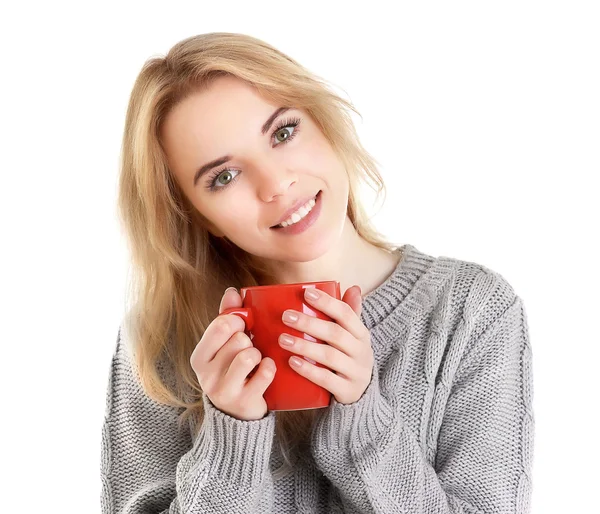女孩享受喝杯茶 — 图库照片