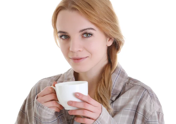 Menina desfrutando xícara de chá — Fotografia de Stock