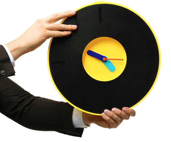 Male hands holding  big clock — Stock Photo, Image