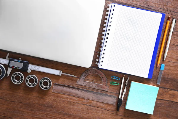 Laptop, notebook and engineering tools — Stock Photo, Image