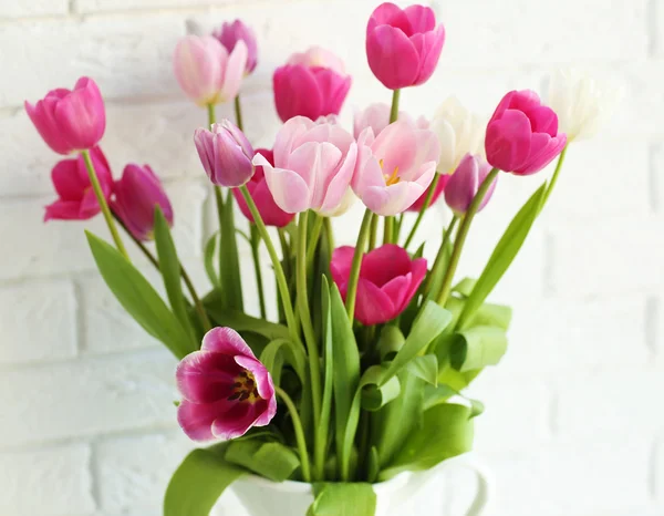 Beautiful tulips in vase — Stock Photo, Image