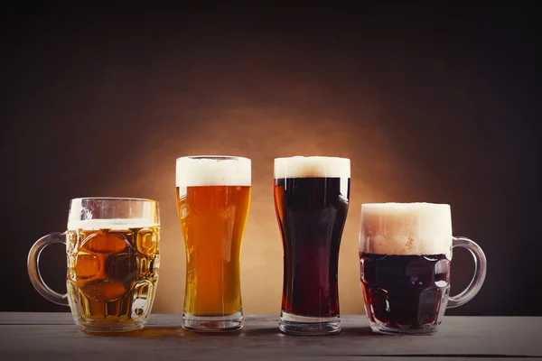 Different sorts of draft beer in glasses — Stock Photo, Image