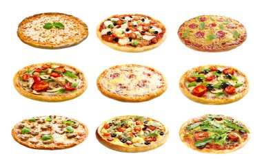 Set of different pizzas  clipart