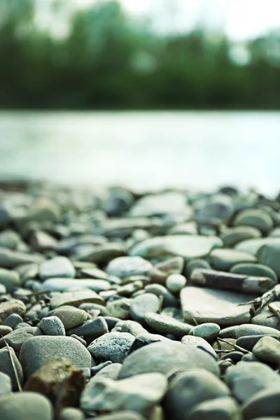 Côte de rivière avec des pierres — Photo