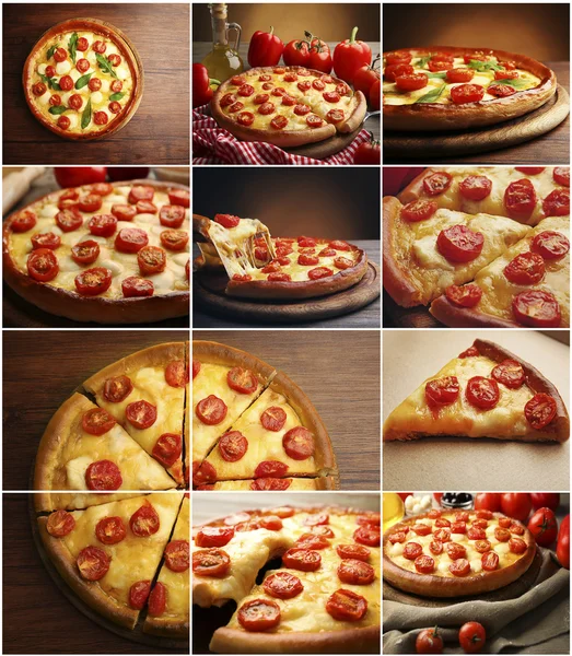 Collage aus Pizza Margarita — Stockfoto