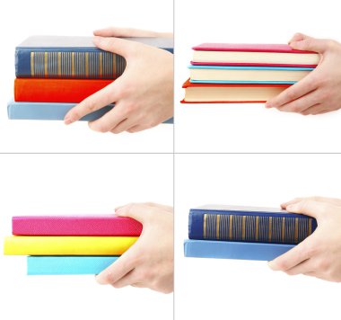 Birkaç kitap tutan adam el