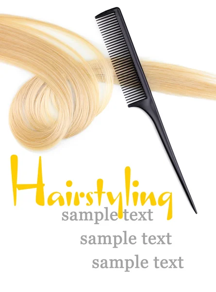 Shiny blond hair and comb isolated — Stock Photo, Image