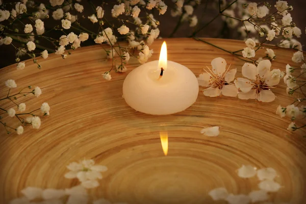 Kerze mit blühenden Zweigen — Stockfoto