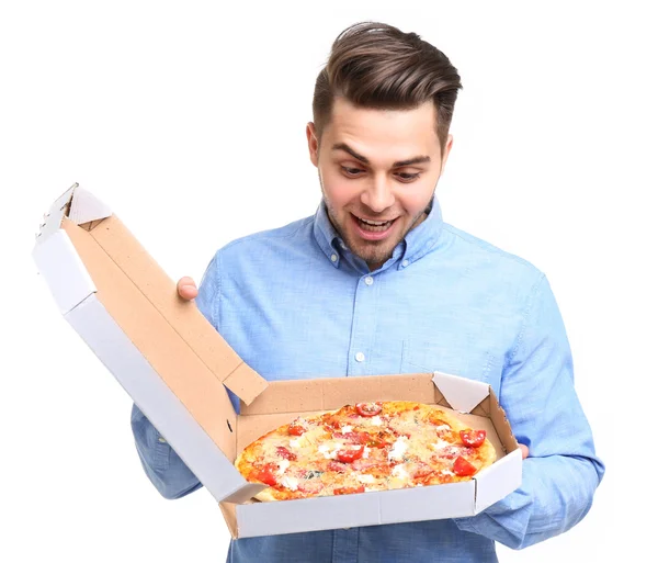 Snygg man och pizza — Stockfoto
