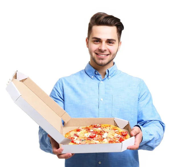 Stilig ung och pizza — Stockfoto