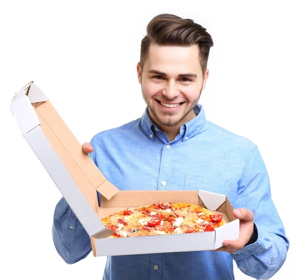 Handsome man and pizza — Stock Photo, Image
