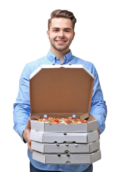 Jovem homem bonito com pizza — Fotografia de Stock