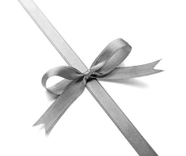 Silver silk ribbon with beautiful bow — Stock Photo, Image