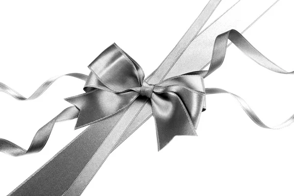 Silver silk ribbon with beautiful bow — Stock Photo, Image