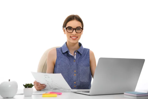 Woman working at computer — Stock Photo, Image