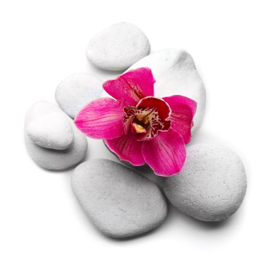 Spa taşlar ve kırmızı orkide
