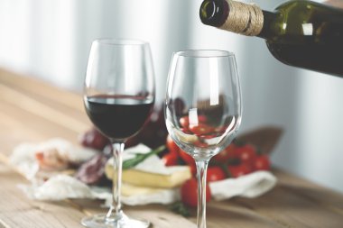 Kırmızı şarap cam içine dökme