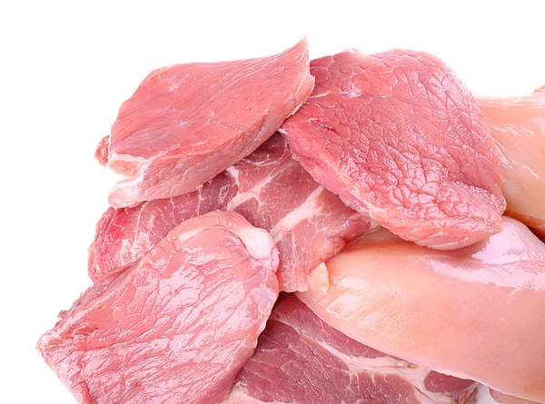 Pieces of pork, beef and chicken — Stock Photo, Image