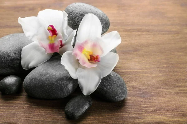 Piedras de spa y orquídeas blancas — Foto de Stock