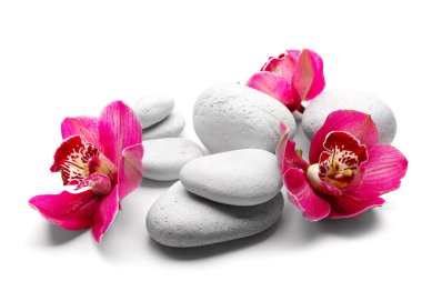 Spa taşlar ve kırmızı orkide