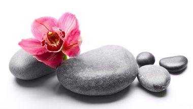 Spa taşlar ve kırmızı orkide